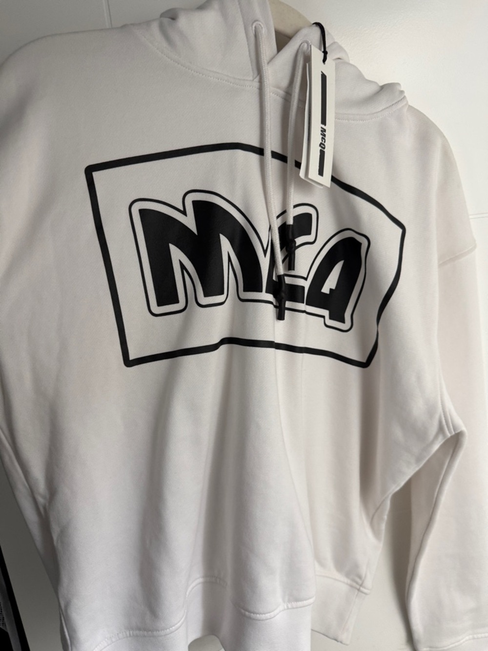 McQ White Graphic Hoodie - Bold Black Logo